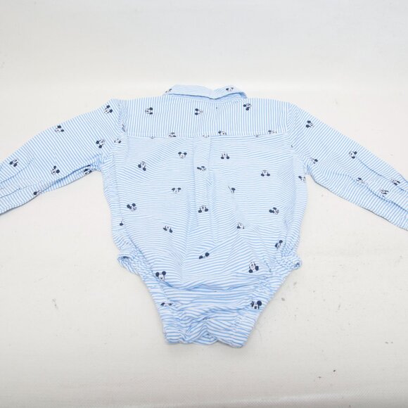 Disney Baby Romper 12–18 Months – Blue & White Striped Mickey Mouse Long Sleeve - Picture 2 of 3